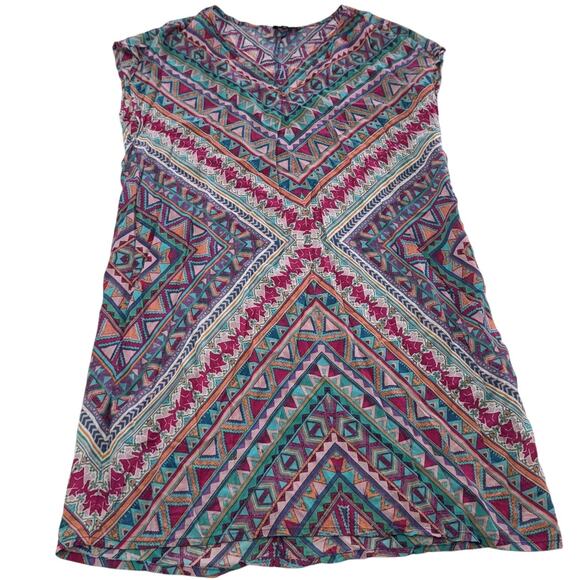 Tolani Dress Womens Small Geometric Boho Short Sleeve India Shift Mini - Picture 1 of 6